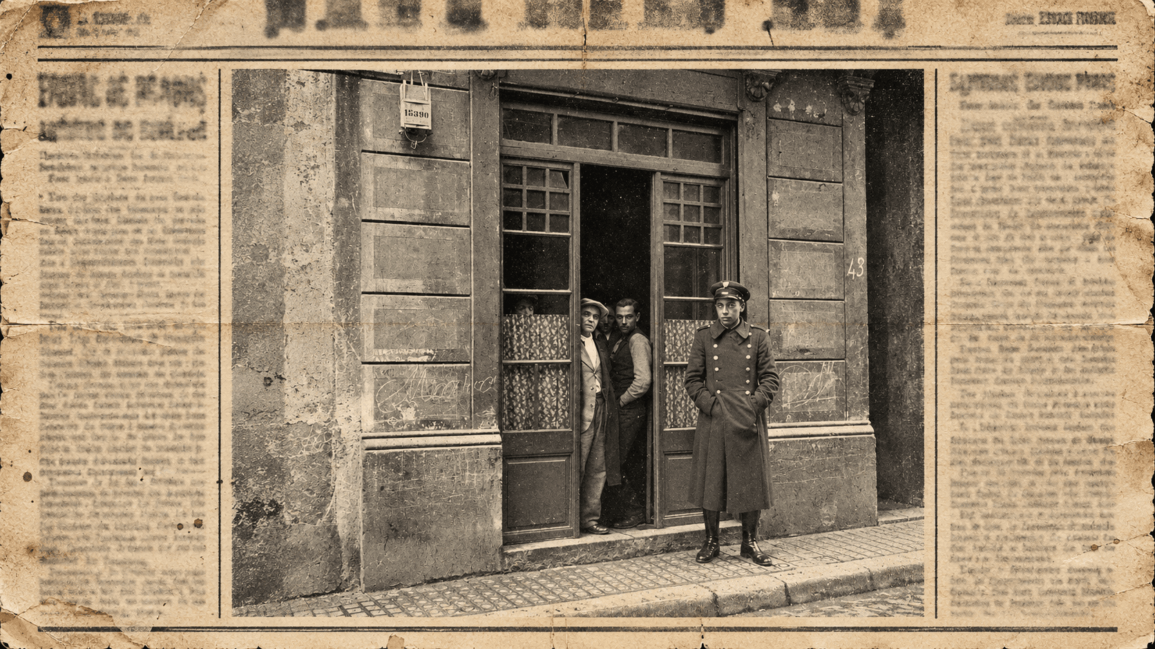 Composición con estética de periódico antiguo de la casa encantada de Gràcia, en Barcelona.