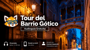 Cartel del Tour virtual gratis por el Barrio Gótico de Barcelona con audioguía.